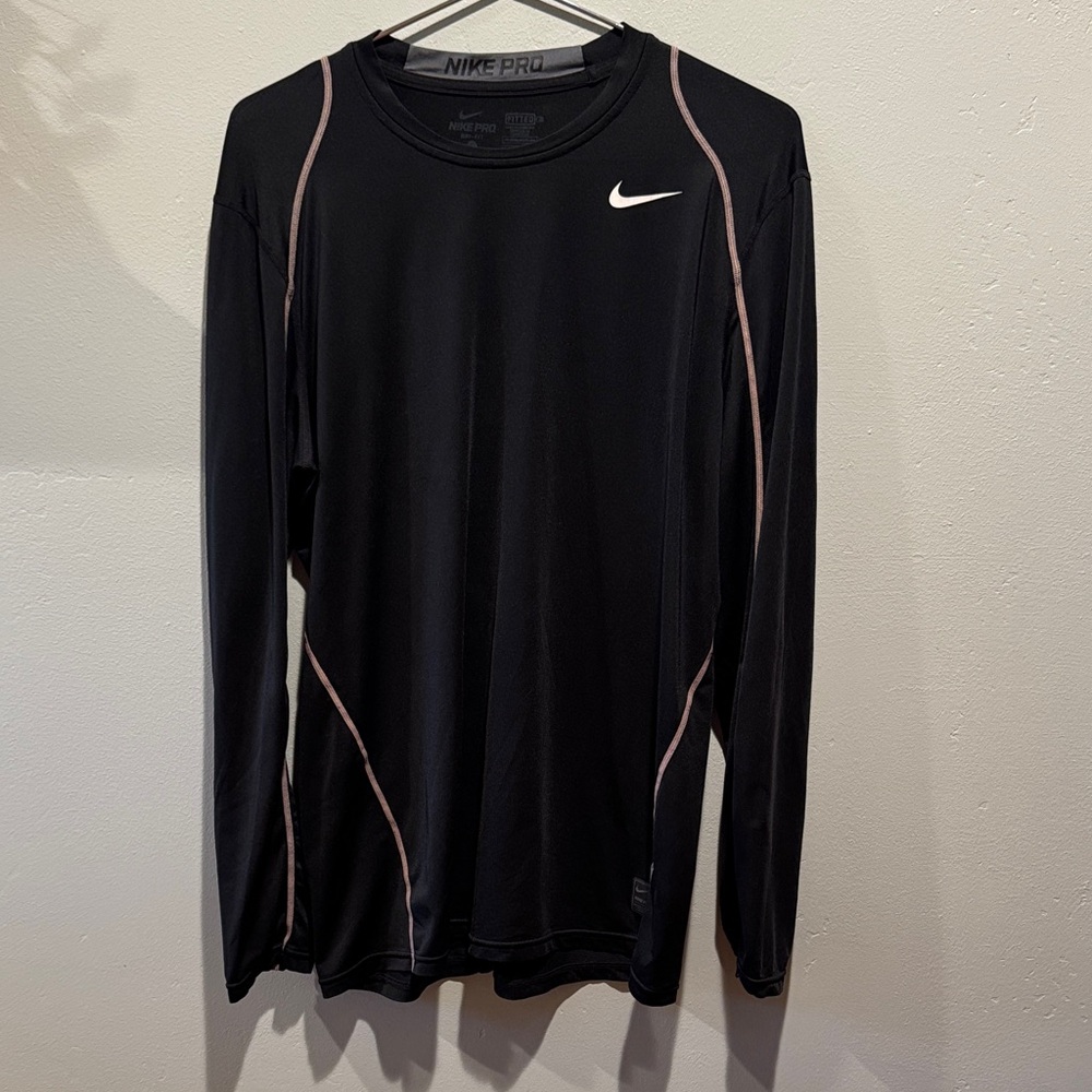 Nike Pro Fitted Black Long Sleeve Performance Dri Fit Stretch Workout Top Shirt